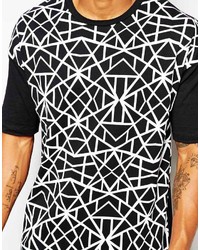 schwarzes und weißes T-Shirt mit einem Rundhalsausschnitt mit geometrischem Muster von Asos