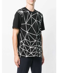 schwarzes und weißes T-Shirt mit einem Rundhalsausschnitt mit geometrischem Muster von Comme Des Garcons Homme Plus