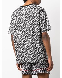 schwarzes und weißes T-Shirt mit einem Rundhalsausschnitt mit geometrischem Muster von MCM