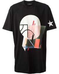 schwarzes und weißes T-Shirt mit einem Rundhalsausschnitt mit geometrischem Muster von Givenchy