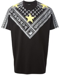 schwarzes und weißes T-Shirt mit einem Rundhalsausschnitt mit geometrischem Muster von Givenchy