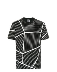 schwarzes und weißes T-Shirt mit einem Rundhalsausschnitt mit geometrischem Muster von Les Hommes Urban