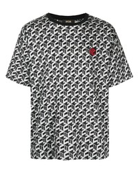 schwarzes und weißes T-Shirt mit einem Rundhalsausschnitt mit geometrischem Muster von MCM