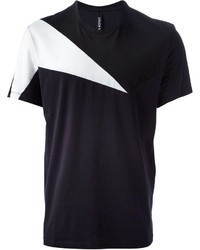 schwarzes und weißes T-Shirt mit einem Rundhalsausschnitt mit geometrischem Muster von Neil Barrett