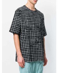 schwarzes und weißes T-Shirt mit einem Rundhalsausschnitt mit geometrischem Muster von Haider Ackermann