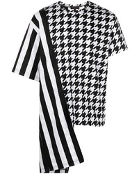 schwarzes und weißes T-Shirt mit einem Rundhalsausschnitt mit Hahnentritt-Muster von Comme Des Garcons Homme Plus
