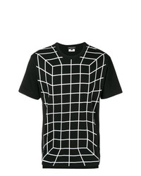 schwarzes und weißes T-Shirt mit einem Rundhalsausschnitt mit Karomuster von Comme Des Garcons Homme Plus