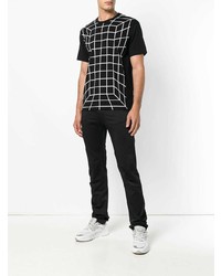 schwarzes und weißes T-Shirt mit einem Rundhalsausschnitt mit Karomuster von Comme Des Garcons Homme Plus