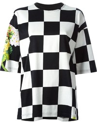 schwarzes und weißes T-Shirt mit einem Rundhalsausschnitt mit Karomuster von Versace
