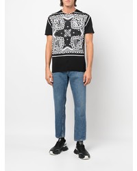 schwarzes und weißes T-Shirt mit einem Rundhalsausschnitt mit Paisley-Muster von Dolce & Gabbana