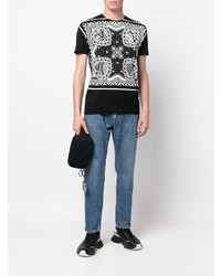 schwarzes und weißes T-Shirt mit einem Rundhalsausschnitt mit Paisley-Muster von Dolce & Gabbana