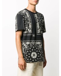 schwarzes und weißes T-Shirt mit einem Rundhalsausschnitt mit Paisley-Muster von Mastermind Japan