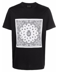 schwarzes und weißes T-Shirt mit einem Rundhalsausschnitt mit Paisley-Muster von Billionaire