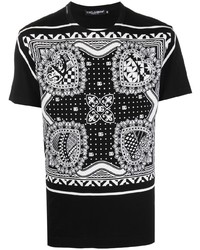 schwarzes und weißes T-Shirt mit einem Rundhalsausschnitt mit Paisley-Muster von Dolce & Gabbana