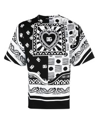 schwarzes und weißes T-Shirt mit einem Rundhalsausschnitt mit Paisley-Muster von Dolce & Gabbana