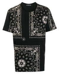 schwarzes und weißes T-Shirt mit einem Rundhalsausschnitt mit Paisley-Muster von Mastermind World