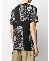 schwarzes und weißes T-Shirt mit einem Rundhalsausschnitt mit Paisley-Muster von Mastermind World