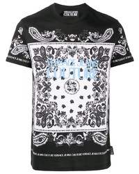 schwarzes und weißes T-Shirt mit einem Rundhalsausschnitt mit Paisley-Muster von VERSACE JEANS COUTURE