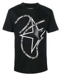 schwarzes und weißes T-Shirt mit einem Rundhalsausschnitt mit Sternenmuster von Les Hommes