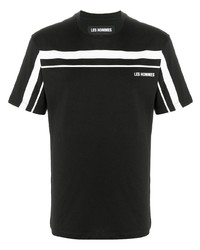 schwarzes und weißes T-Shirt mit einem Rundhalsausschnitt von Les Hommes