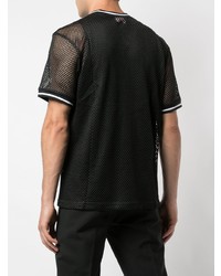 schwarzes und weißes T-Shirt mit einem V-Ausschnitt aus Netzstoff von Supreme