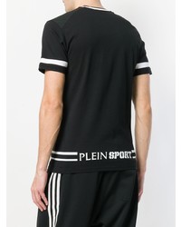 schwarzes und weißes T-Shirt mit einem V-Ausschnitt von Plein Sport