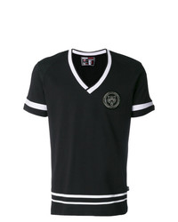 schwarzes und weißes T-Shirt mit einem V-Ausschnitt von Plein Sport