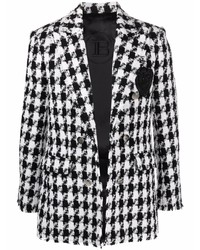 schwarzes und weißes Tweed Sakko mit Hahnentritt-Muster von Balmain