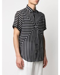 schwarzes und weißes vertikal gestreiftes Kurzarmhemd von Emporio Armani