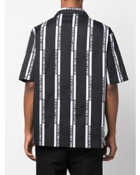 schwarzes und weißes vertikal gestreiftes Kurzarmhemd von VERSACE JEANS COUTURE