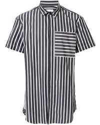 schwarzes und weißes vertikal gestreiftes Kurzarmhemd von Strateas Carlucci