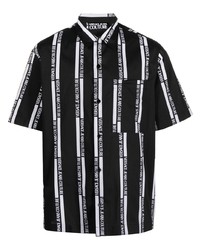 schwarzes und weißes vertikal gestreiftes Kurzarmhemd von VERSACE JEANS COUTURE