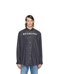 schwarzes und weißes vertikal gestreiftes Langarmhemd von Balenciaga