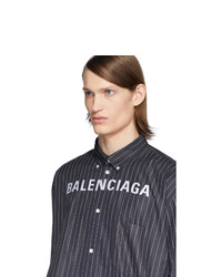 schwarzes und weißes vertikal gestreiftes Langarmhemd von Balenciaga