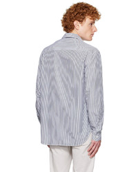 schwarzes und weißes vertikal gestreiftes Langarmhemd von Dunhill