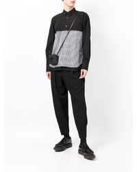 schwarzes und weißes vertikal gestreiftes Langarmhemd von Comme Des Garcons Homme Plus