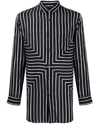 schwarzes und weißes vertikal gestreiftes Langarmhemd von Emporio Armani