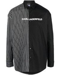 schwarzes und weißes vertikal gestreiftes Langarmhemd von Karl Lagerfeld