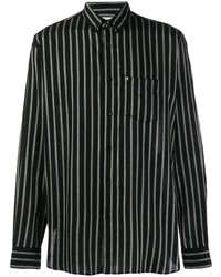 schwarzes und weißes vertikal gestreiftes Langarmhemd von Saint Laurent