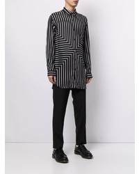 schwarzes und weißes vertikal gestreiftes Langarmhemd von Emporio Armani
