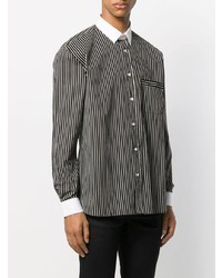 schwarzes und weißes vertikal gestreiftes Langarmhemd von Saint Laurent