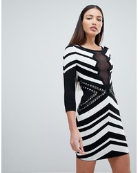schwarzes und weißes verziertes figurbetontes Kleid von Forever Unique