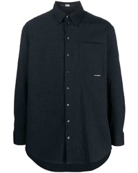 schwarzes vertikal gestreiftes Langarmhemd aus Seersucker von Karl Lagerfeld