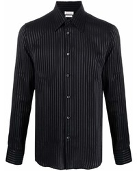 schwarzes vertikal gestreiftes Langarmhemd von Alexander McQueen