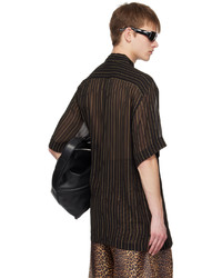 schwarzes vertikal gestreiftes Langarmhemd von Dries Van Noten