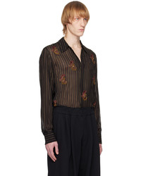 schwarzes vertikal gestreiftes Langarmhemd von Dries Van Noten