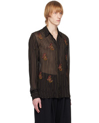 schwarzes vertikal gestreiftes Langarmhemd von Dries Van Noten