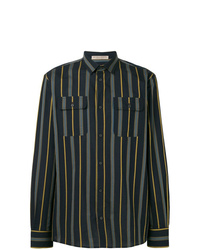 schwarzes vertikal gestreiftes Langarmhemd von Bottega Veneta