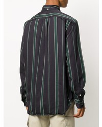 schwarzes vertikal gestreiftes Langarmhemd von Gitman Vintage