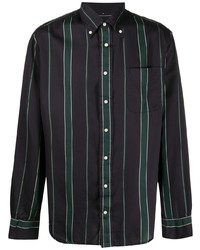 schwarzes vertikal gestreiftes Langarmhemd von Gitman Vintage